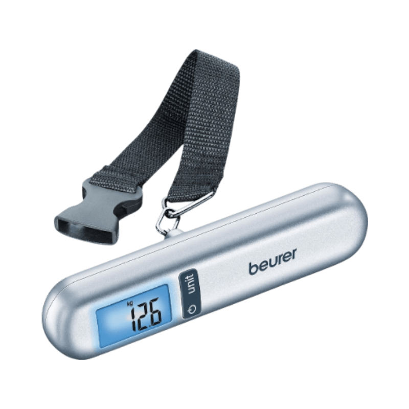 Beurer LS 06 silverfärgad digital bagagevåg med LCD-display och rem