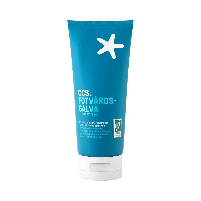 Fotkräm CCS Fotvårdssalva 175 ml för torra fötter med förhårdnader och karbamid som mjukgör och återfuktar.