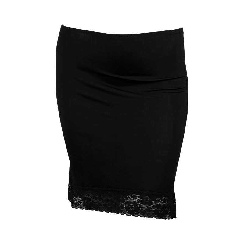 Svart underkjol från Damella, 45 cm lång med spetskant, ger en mjuk och elegant känsla under kjolen.