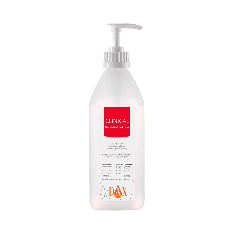 DAX Clinical etanolbaserad handdesinfektion med återfuktande effekt, 600 ml pumpflaska.