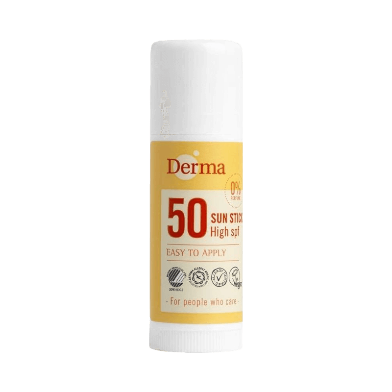 Derma solstift SPF 50 med parfymfri formula och hög solskyddsfaktor för känslig hud
