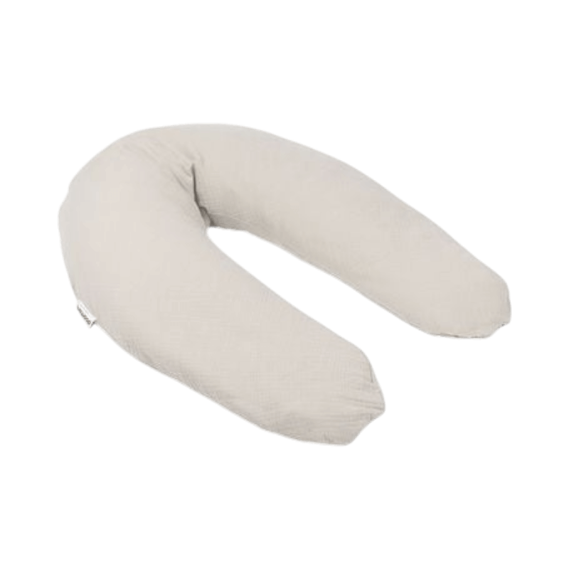 Mjuk Doomoo amnings- och gravidkudde i beige muslin för bekväm sömn och amning