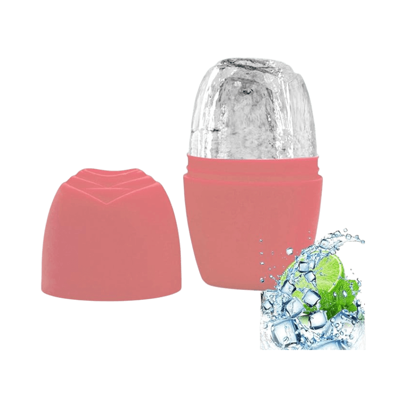 Rosa Face Roller Mold med is, perfekt för att lugna och fräscha upp huden