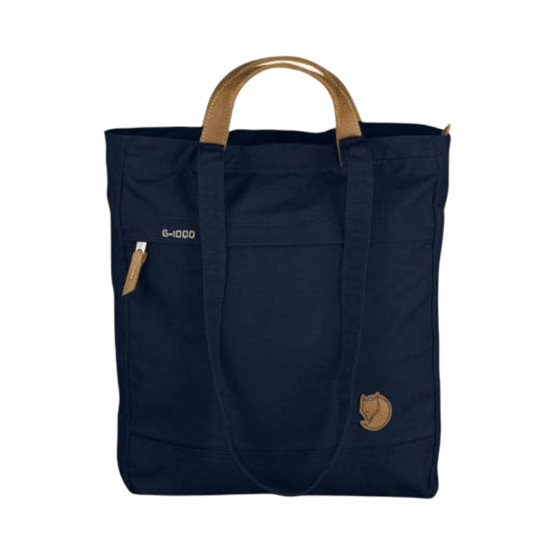 Mörkblå Fjällräven Totepack No. 1 med läderhandtag och G-1000-material.