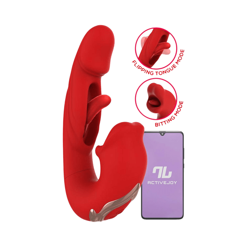 Röd dubbel vibrator Intoyou Mouty med bitande och tung-flippande funktion
