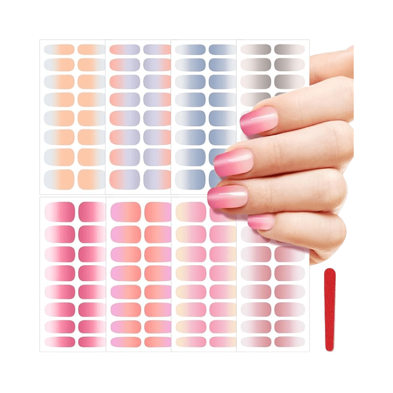 Nagelstickers i pastellfärger med glansig finish för enkel och stilren manikyr.