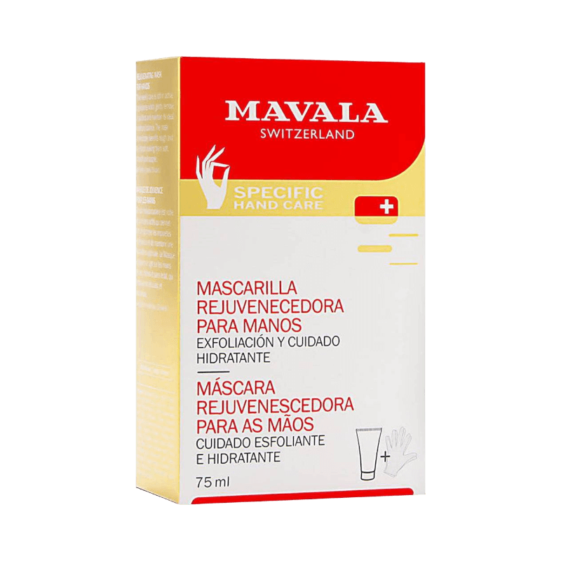 Mavala handmask 75 ml med exfolierande och återfuktande effekt för föryngrad hud på händerna.