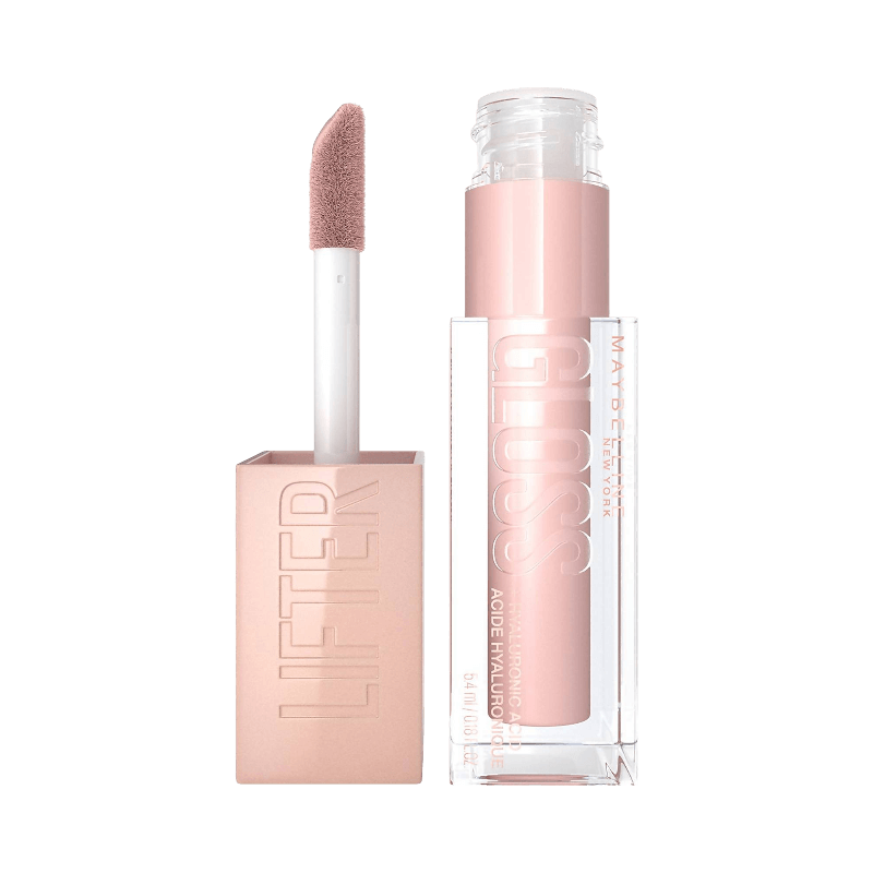 Maybelline Lifter Gloss 002 Ice i ljusrosa nyans med hyaluronsyra för fylliga läppar