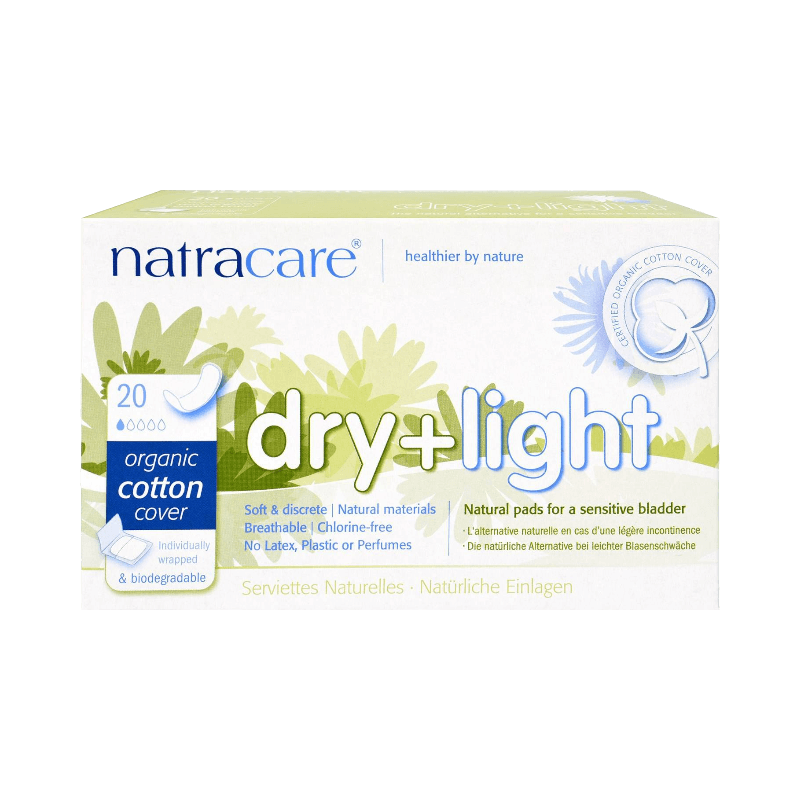 Natracare Dry & Light ekologiska skydd med bomullsyta, för lätt urinläckage.