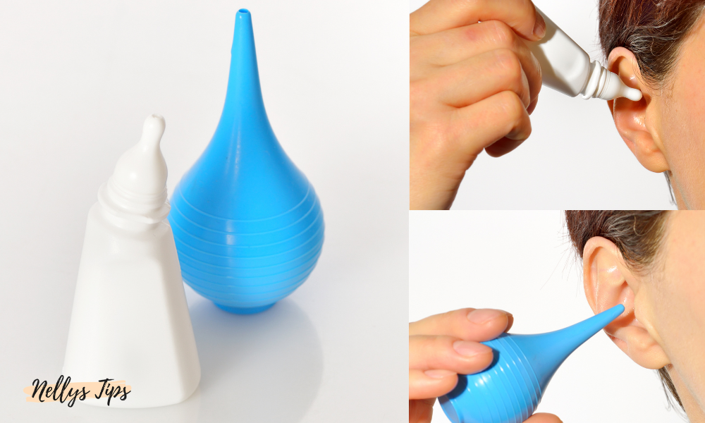Kombinerat kit med örondroppar och gummiballong för öronsköljning i hemmet.