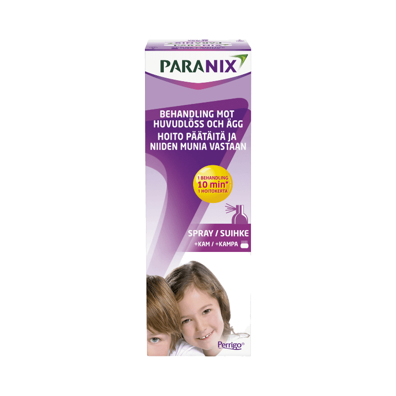 Paranix spray mot huvudlöss och ägg, med behandlingstid på 10 minuter och medföljande kam.
