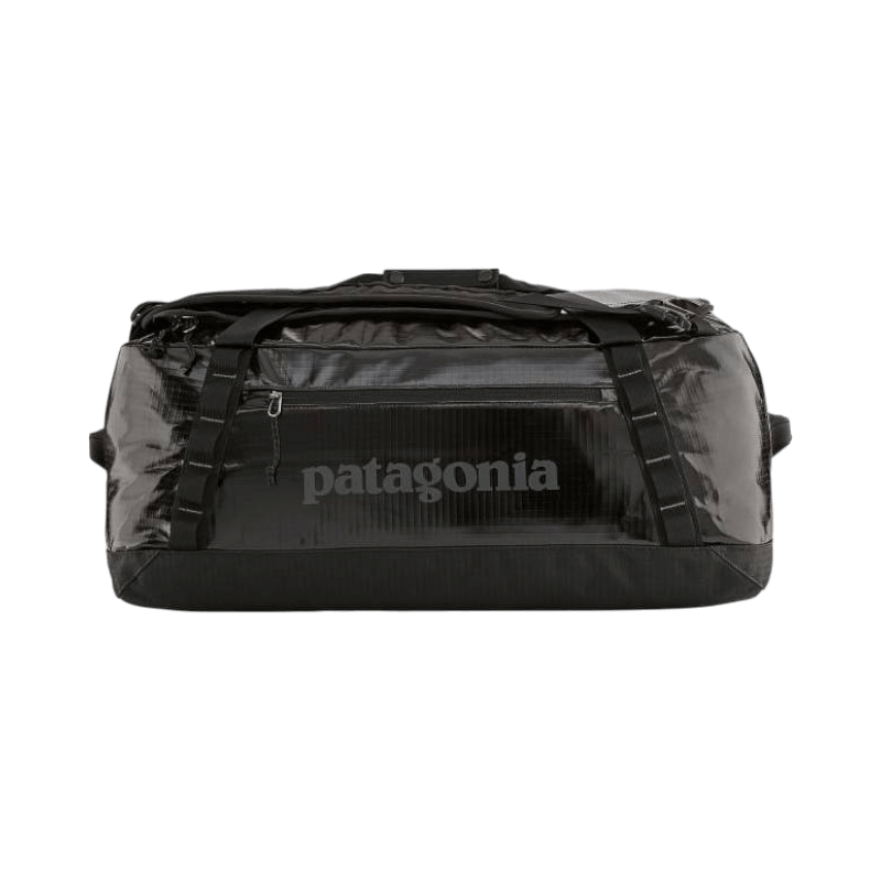 Slitstark svart Patagonia duffelväska i vattenavvisande material.