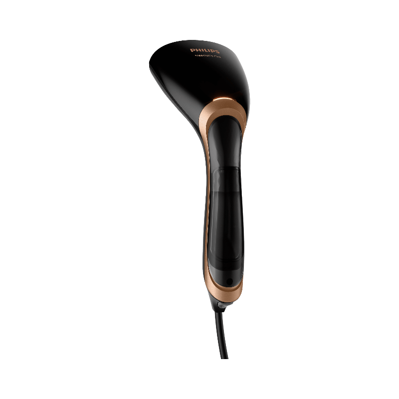 Philips Steam & Go GC362 steamer i svart och koppar, ergonomisk modell för vertikal och horisontell användning.