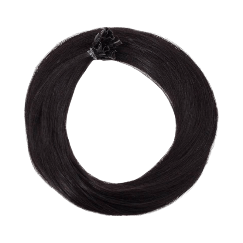 Nail hair extensions i svartbrun färg från Rapunzel of Sweden med keratinfästen