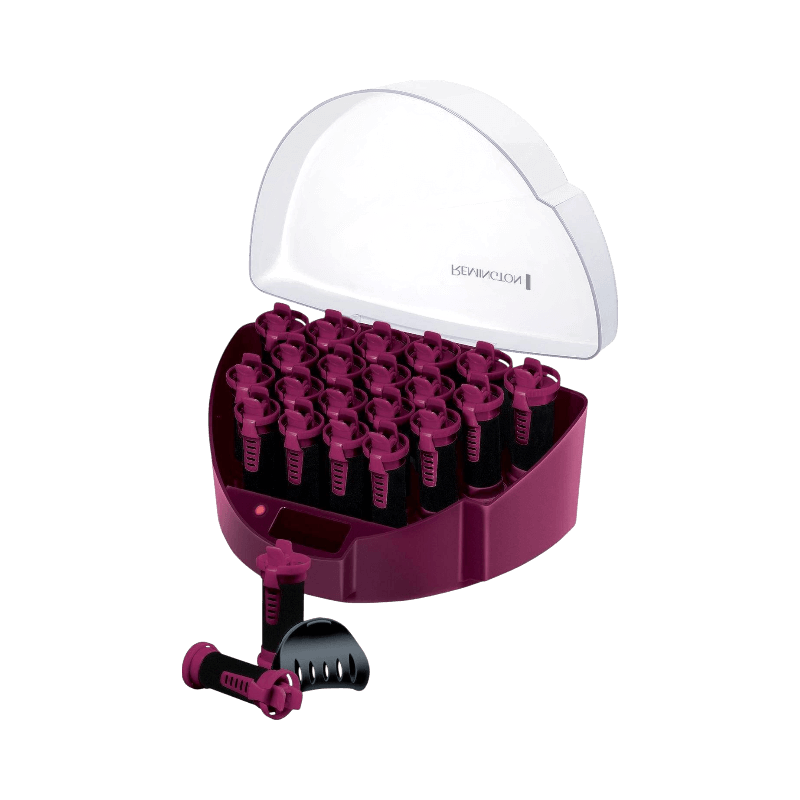 Remington Fast Curls värmespolar med clips för snabb och volymgivande styling av lockigt hår.