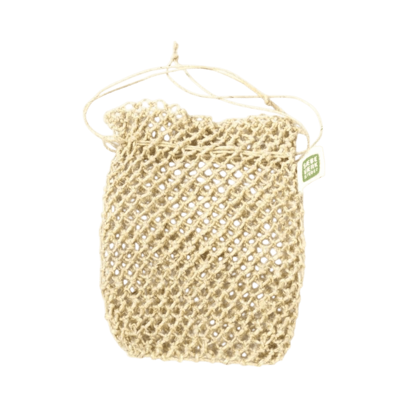 Naturlig hampapåse med snöre för tvålförvaring eller exfolierande rengöring vid dusch och bad.