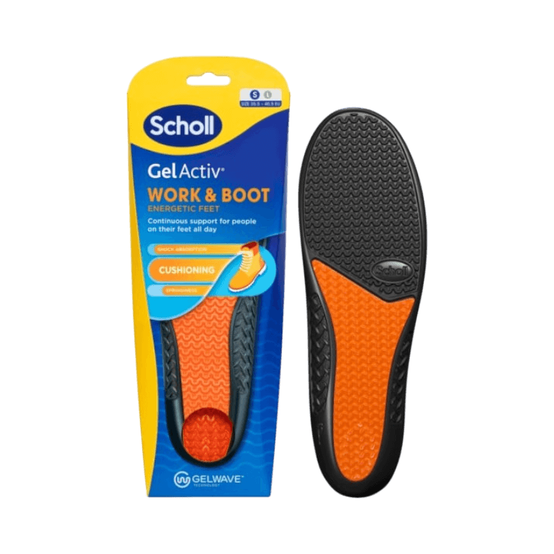 Scholl Gel Activ Work & Boot iläggssulor för stötdämpning och stöd vid långa arbetsdagar
