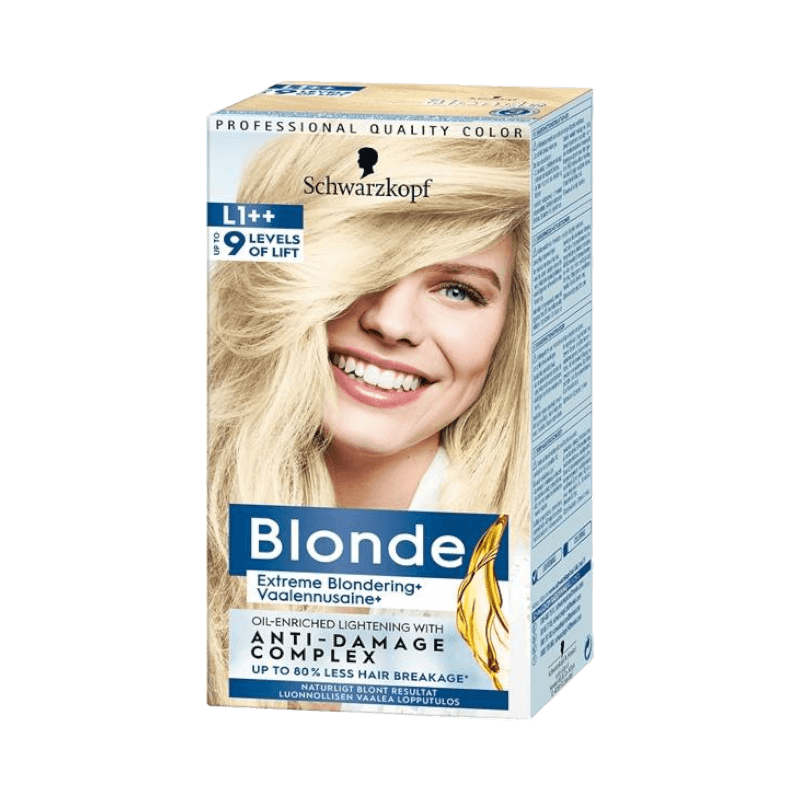 Schwarzkopf Blonde L1 blondering med upp till 9 nivåer uppljusning och anti-skada-komplex.