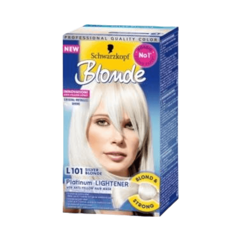 Platinablondering L101 från Schwarzkopf med silverton och anti-gul nyansmask.