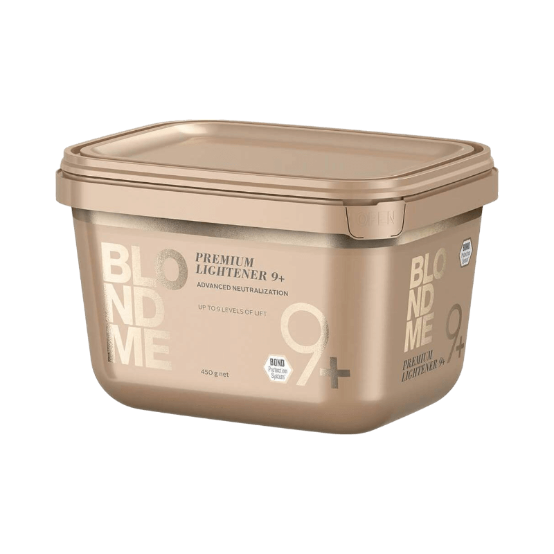 BlondMe Premium Lightener 9+ blekningspulver med avancerad neutralisering och Bond-teknologi.