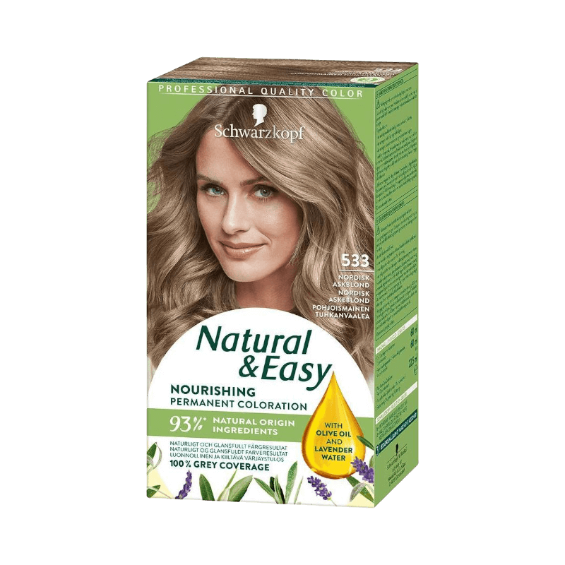 Schwarzkopf Natural & Easy hårfärg 533 nordisk askblond med naturliga ingredienser.
