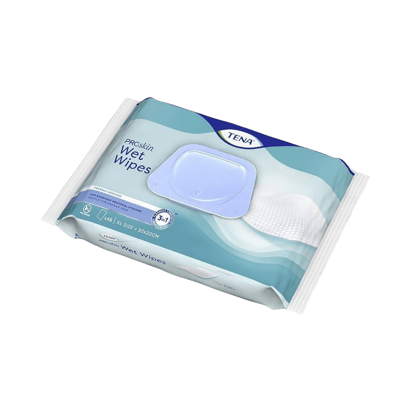 TENA ProSkin Wet Wipes XL med lock, för skonsam rengöring och vård av huden, 48-pack.