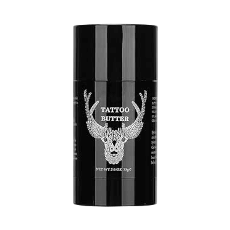 Tattoo Butter i svart hylsa med hjorthuvuddesign för effektiv tatueringseftervård
