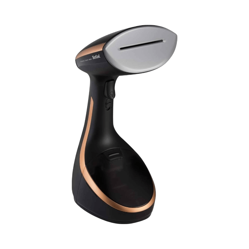 Tefal Access Steam Care steamer med kraftfull ångplatta i svart och koppar för professionell kläduppfräschning.