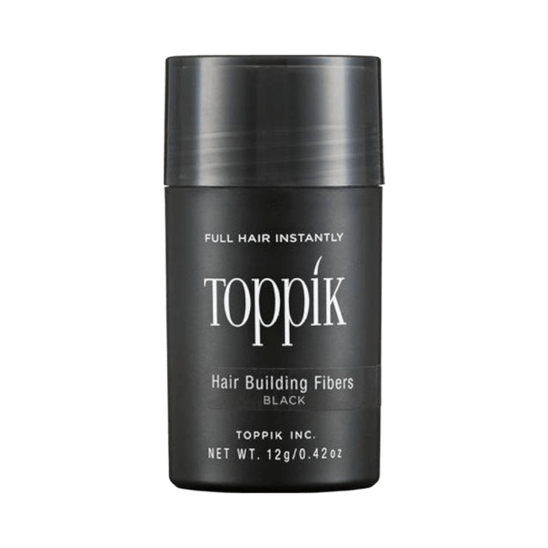 Toppik svarta hårfibrer för att fylla ut tunt hår och skapa illusion av tjockare hår.
