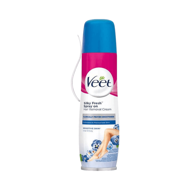 Veet spray-on hårborttagningskräm med lotusmjölk och jasmin, för känslig hud, 150 ml.