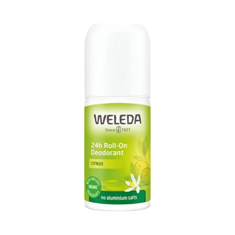 Weleda 24h roll-on deodorant med citrusdoft, aluminiumfri och tillverkad med ekologiska ingredienser, 50 ml.