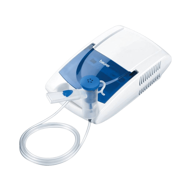 Beurer IH 21 kompressornebulisator med blå detaljer för behandling av luftvägsproblem.