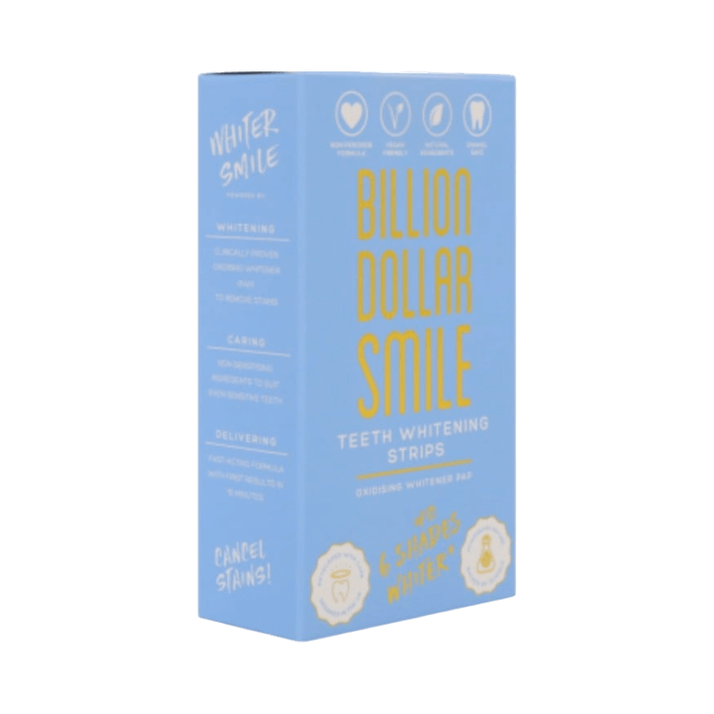 Billion Dollar Smile PAP+ tandblekningsremsor med vegansk formula och 28 behandlingar.