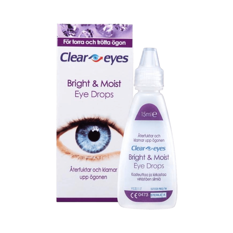 Clear Eyes Bright & Moist ögondroppar som återfuktar och klarnar upp trötta ögon