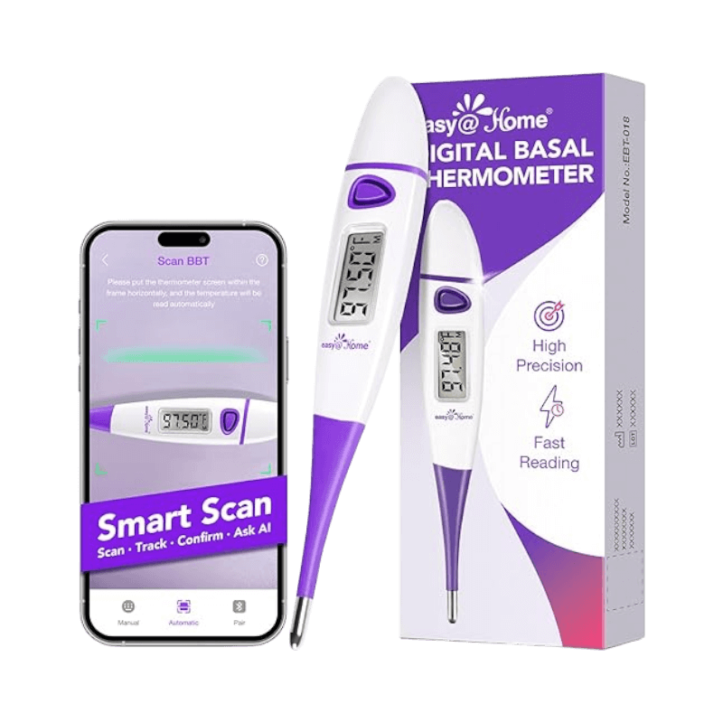 Easy@Home basaltermometer med app, hög precision och snabb avläsning för fertilitetsplanering.