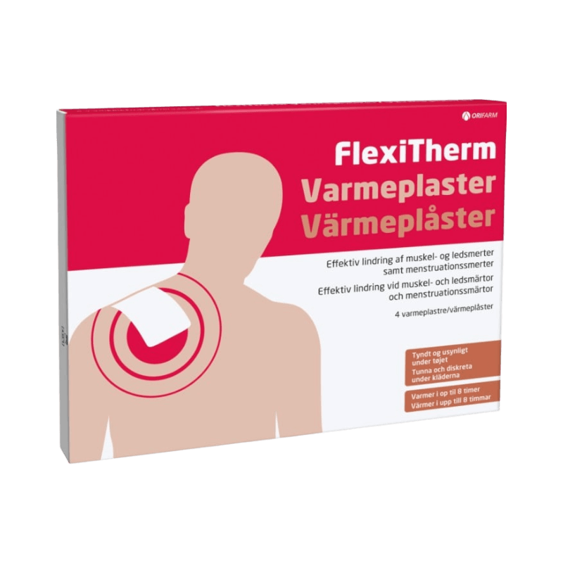 FlexiTherm värmeplåster för mensvärk samt muskel- och ledsmärta, tunt och osynligt under kläderna