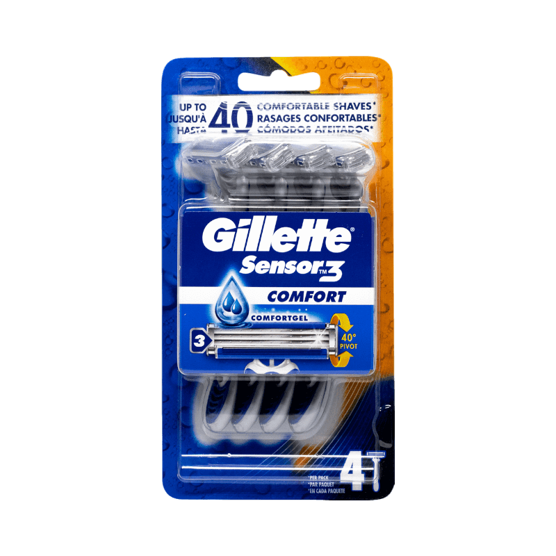 Gillette Sensor3 Comfort engångsrakhyvlar 4-pack med komfortgel och 3 blad