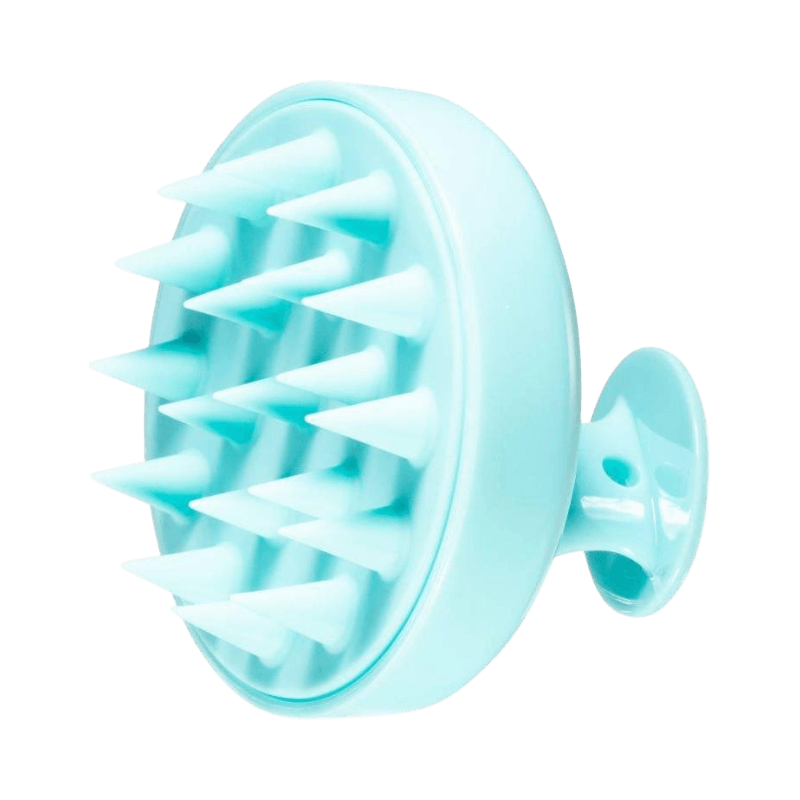 Hairburst turkos hårbottenborste med silikonpiggar för stimulering av hårväxt.