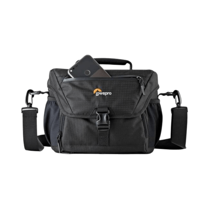 Lowepro Nova 180 AW II kameraväska med axelrem, framficka och robust spänne