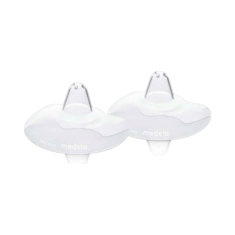 Silikonbaserade Medela amningsvårtskydd i storlek L för skydd och amningskomfort, 2-pack.