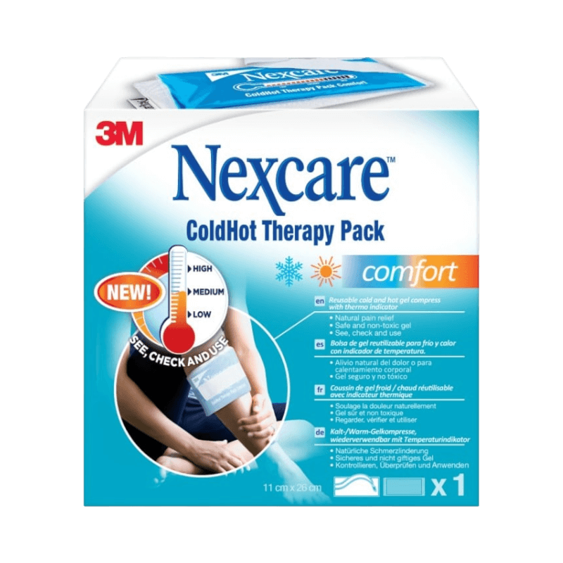 Nexcare ColdHot Comfort gelpack för värme- och kylbehandling, återanvändbar och säker för huden.