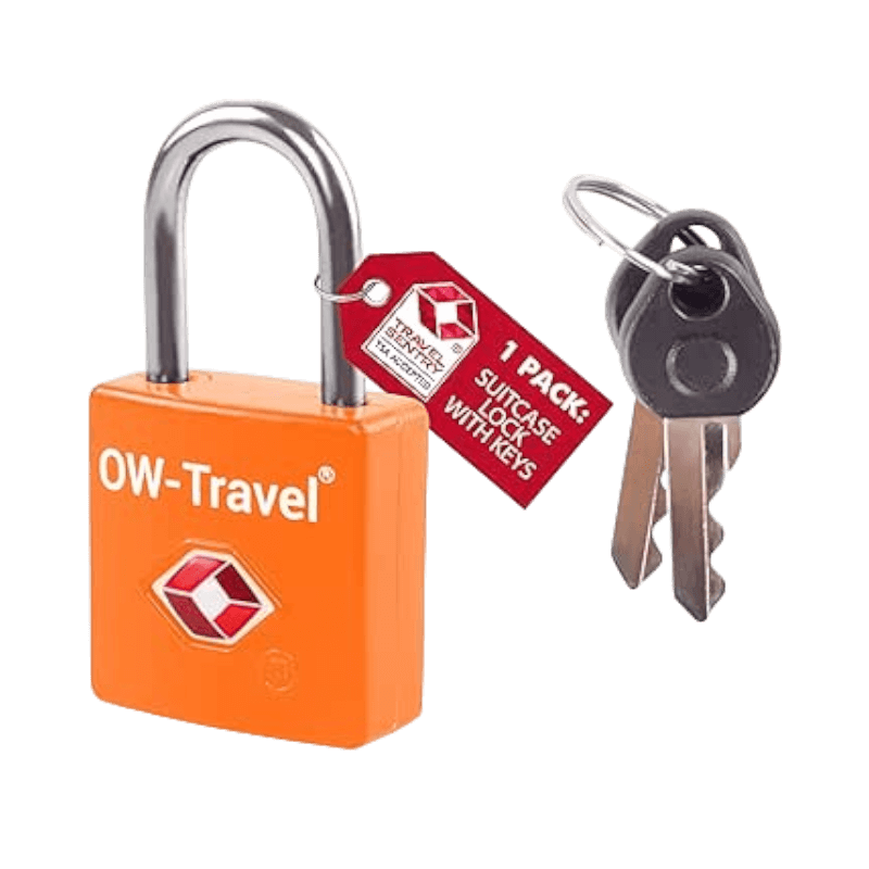OW-Travel TSA-godkänt hänglås i orange med nycklar för säker resförvaring