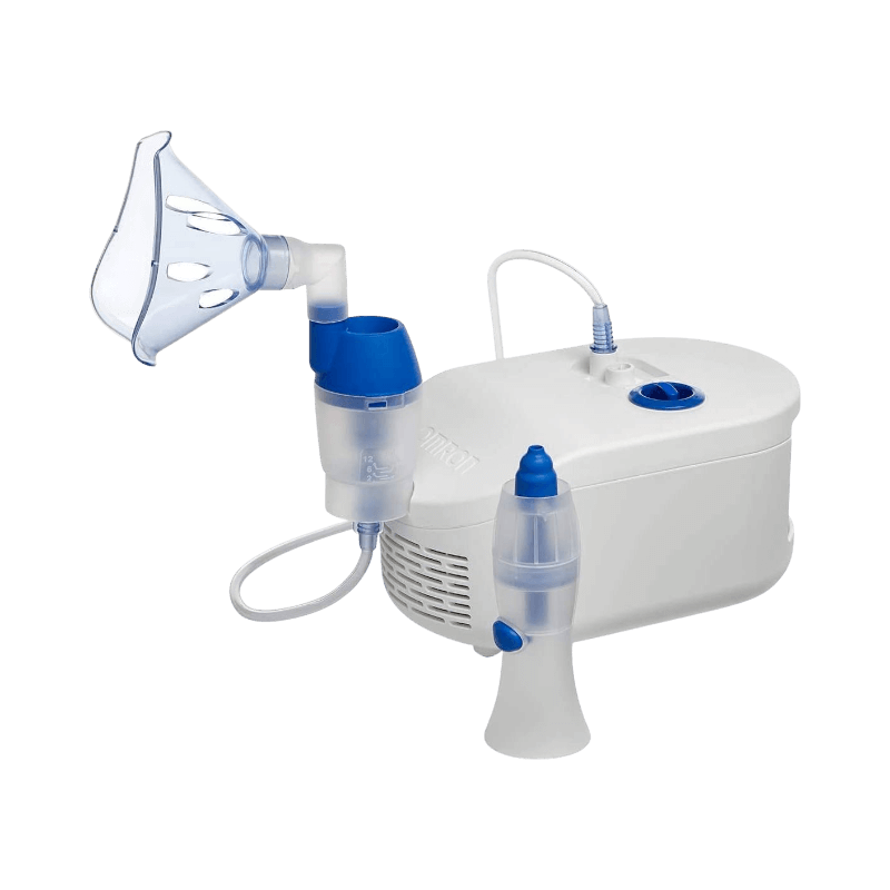 Omron C102 Total 2-i-1 inhalator och nässkölj med komplett tillbehörssats.