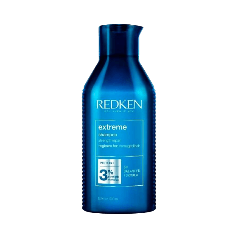 Redken Extreme schampo i blå flaska för att stärka och reparera skadat hår