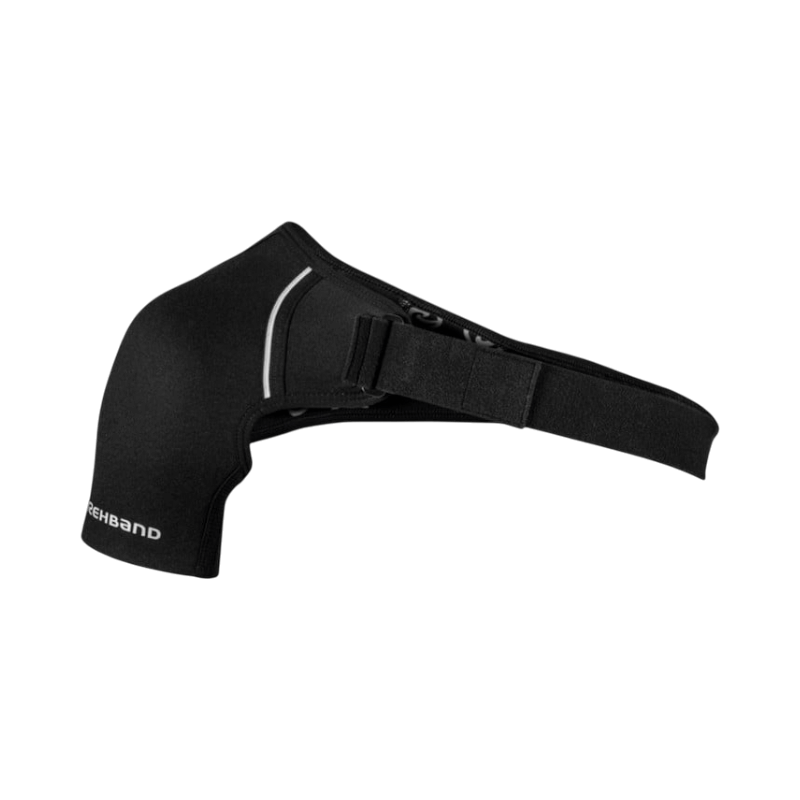 Rehband axelstöd för höger axel i 3 mm neopren, ger stöd vid träning och smärtlindring.