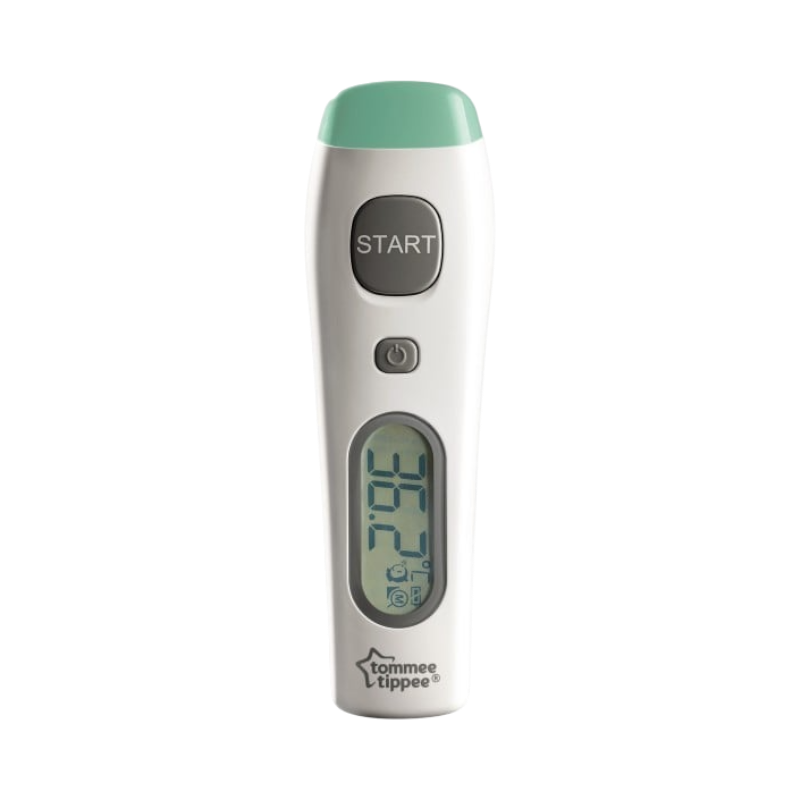 Tommee Tippee No Touch digital febertermometer med stor startknapp och tydlig temperaturavläsning