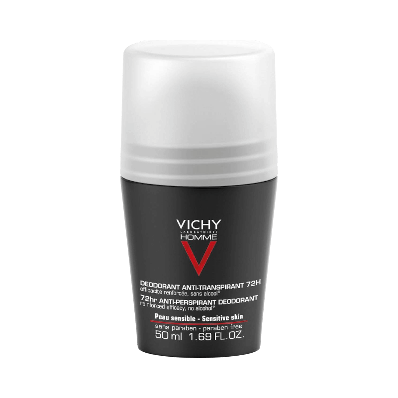 Vichy Homme antiperspirant roll-on för känslig hud med 72 timmars effekt utan alkohol