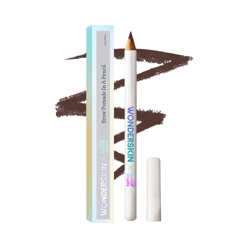Wonderskin Brow Pomade i pennform med brun färg, vit design och tillhörande förpackning