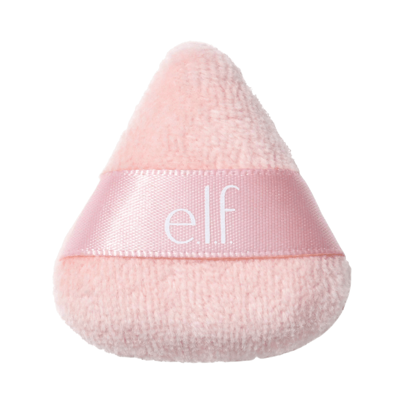 Rosa puderpuff från e.l.f. Cosmetics med satinband för konturering och puderapplicering