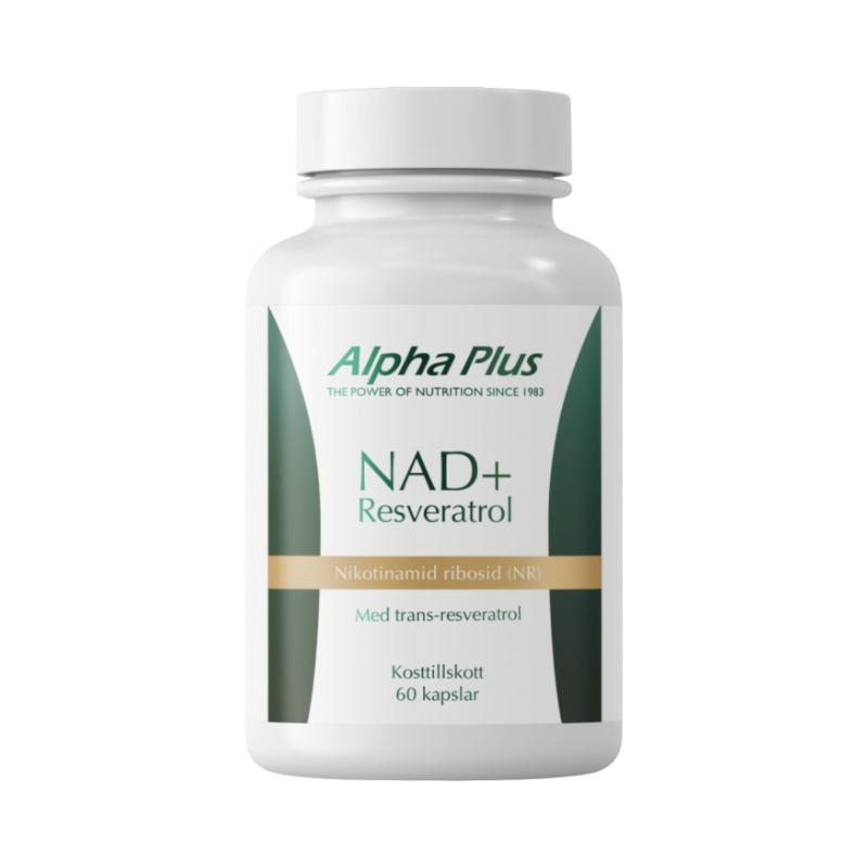 Kosttillskott från Alpha Plus med NAD+ och resveratrol i 60 kapslar för cellhälsa och energi